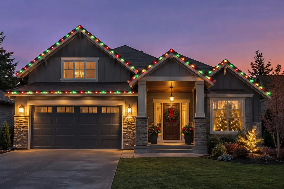 Holiday red and green, no ladder in December (illustration)
