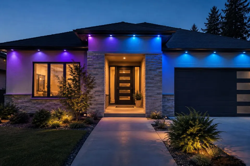Smooth purple-to-blue gradient at the front entry (illustration)