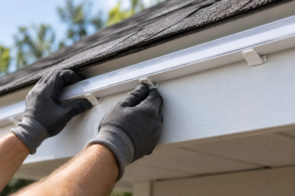 Track mounts to the fascia with clips, no drilling into the roof (illustration)
