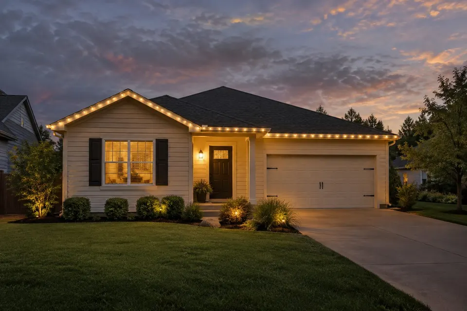Neat warm white on a smaller home (illustration)