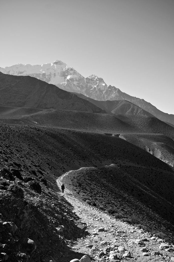 Aerial view of Nepal in black and white