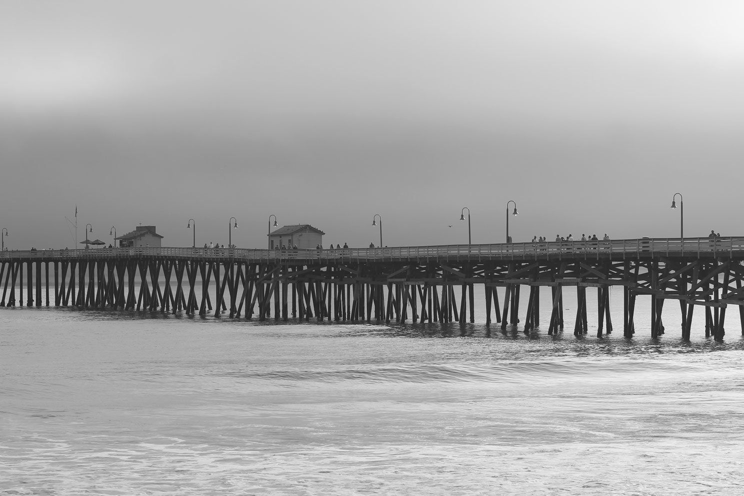 Pier on the waterfront in black and white